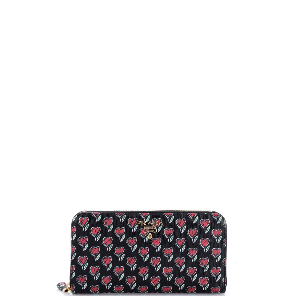 Prada Long Zip Around Wallet Printed Saffiano